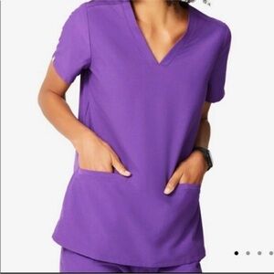 Figs Vivid Purple Short Sleeve V-Neck Top